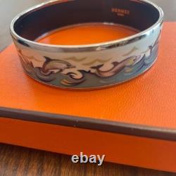 HERMES Enamel Bangle Bracelet Dolphins Light Blue Gold used