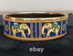 HERMES Enamel Bangle Bracelet Elephant Pattern Gold Rim Blue Fashion Item Auth