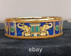 HERMES Enamel Bangle Bracelet Elephant Pattern Gold Rim Blue Fashion Item Auth