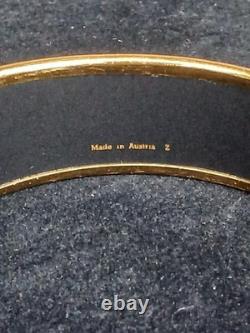 HERMES Enamel Bangle Bracelet Elephant Pattern Gold Rim Blue Fashion Item Auth