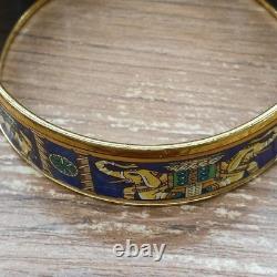 HERMES Enamel Bangle Bracelet Elephant Pattern Gold Rim Blue Fashion Item Auth