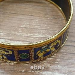HERMES Enamel Bangle Bracelet Elephant Pattern Gold Rim Blue Fashion Item Auth