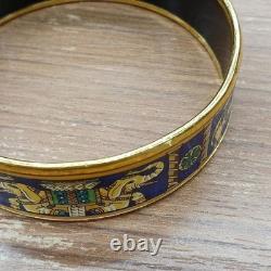HERMES Enamel Bangle Bracelet Elephant Pattern Gold Rim Blue Fashion Item Auth