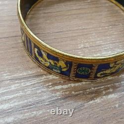 HERMES Enamel Bangle Bracelet Elephant Pattern Gold Rim Blue Fashion Item Auth