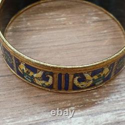 HERMES Enamel Bangle Bracelet Elephant Pattern Gold Rim Blue Fashion Item Auth