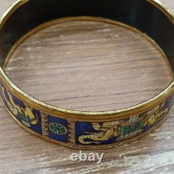 HERMES Enamel Bangle Bracelet Elephant Pattern Gold Rim Blue Fashion Item Auth