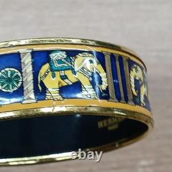 HERMES Enamel Bangle Bracelet Elephant Pattern Gold Rim Blue Fashion Item Auth