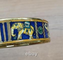 HERMES Enamel Bangle Bracelet Elephant Pattern Gold Rim Blue Fashion Item Auth