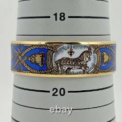 HERMES Enamel Bangle Bracelet GM Gold Plated Multicolor Blue Equestrian Horse 65