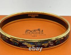 HERMES Enamel Bangle Bracelet Harness Pattern Blue & Gold Vintage