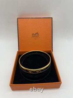 HERMES Enamel Bangle Bracelet Harness Pattern Blue & Gold Vintage