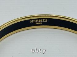 HERMES Enamel Bangle Bracelet Harness Pattern Blue & Gold Vintage