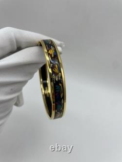 HERMES Enamel Bangle Bracelet Harness Pattern Blue & Gold Vintage