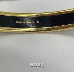 HERMES Enamel Bangle Bracelet Harness Pattern Blue & Gold Vintage