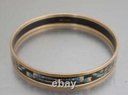 HERMES Enamel Bangle Bracelet Leaf Plant Gold Black Blue