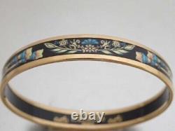 HERMES Enamel Bangle Bracelet Leaf Plant Gold Black Blue