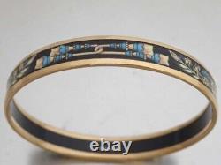 HERMES Enamel Bangle Bracelet Leaf Plant Gold Black Blue