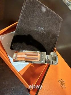 HERMÈS Enamel Bangle Bracelet Orange Blue Silver Tone Geometric Design Signed