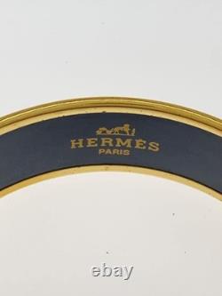 HERMES Enamel Bangle Horse Design Gold Blue Size 21