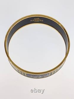 HERMES Enamel Bangle Horse Design Gold Blue Size 21