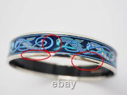 HERMES Enamel Bangle PM Bracelet Horse Motif Blue Silver Seahorse Size 65 with Box