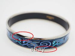 HERMES Enamel Bangle PM Bracelet Horse Motif Blue Silver Seahorse Size 65 with Box