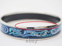 HERMES Enamel Bangle PM Bracelet Horse Motif Blue Silver Seahorse Size 65 with Box