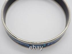 HERMES Enamel Bangle PM Bracelet Horse Motif Blue Silver Seahorse Size 65 with Box