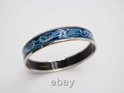 HERMES Enamel Bangle PM Bracelet Horse Motif Blue Silver Seahorse Size 65 with Box