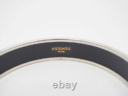 HERMES Enamel Bangle PM Bracelet Horse Motif Blue Silver Seahorse Size 65 with Box