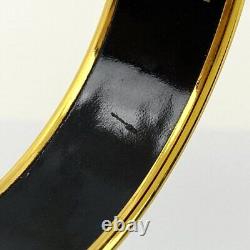 HERMES Enamel Emaile GM Cloisonne Wide Bangle Bracelet Horse Gold x Blue