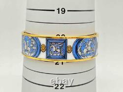 HERMES Enamel Emaile MM Blue x Gold x White Bangle Bracelet Accessory Jewelry