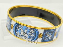 HERMES Enamel Emaile MM Blue x Gold x White Bangle Bracelet Accessory Jewelry