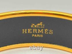 HERMES Enamel Emaile MM Blue x Gold x White Bangle Bracelet Accessory Jewelry