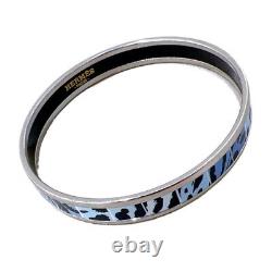 HERMES Enamel Emaile PM Blue x Silver Cloisonne Bangle Bracelet Ladies Jewelry