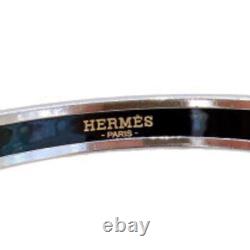 HERMES Enamel Emaile PM Blue x Silver Cloisonne Bangle Bracelet Ladies Jewelry