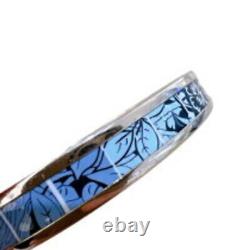 HERMES Enamel Emaile PM Blue x Silver Cloisonne Bangle Bracelet Ladies Jewelry