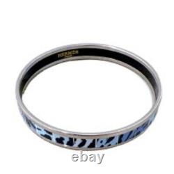 HERMES Enamel Emaile PM Blue x Silver Cloisonne Bangle Bracelet Ladies Jewelry