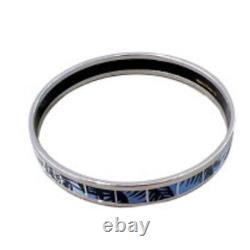 HERMES Enamel Emaile PM Blue x Silver Cloisonne Bangle Bracelet Ladies Jewelry