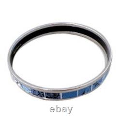 HERMES Enamel Emaile PM Blue x Silver Cloisonne Bangle Bracelet Ladies Jewelry