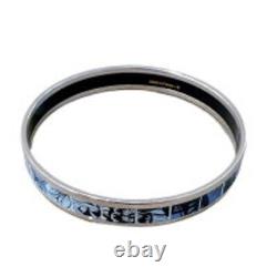 HERMES Enamel Emaile PM Blue x Silver Cloisonne Bangle Bracelet Ladies Jewelry