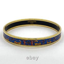 HERMES Enamel Emaile PM Bracelet Cloisonne Bangle Gold Plated Blue Ladies