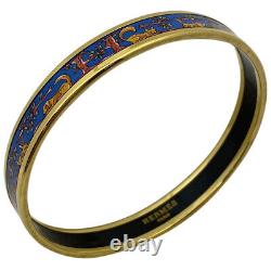 HERMES Enamel Emaile PM Bracelet Cloisonne Bangle Gold Plated Blue Ladies