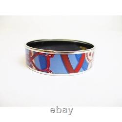 HERMES Enamel Emaux GM Cloisonné Bangle Bracelet Blue Gold Tone Vintage Luxury