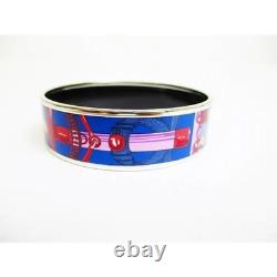 HERMES Enamel Emaux GM Cloisonné Bangle Bracelet Blue Gold Tone Vintage Luxury