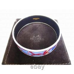 HERMES Enamel Emaux GM Cloisonné Bangle Bracelet Blue Gold Tone Vintage Luxury