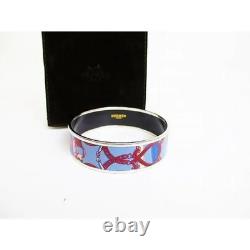 HERMES Enamel Emaux GM Cloisonné Bangle Bracelet Blue Gold Tone Vintage Luxury