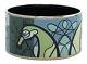 Hermes Enamel Extra Wide Bangle Bracelet Palladium Plated Blue Green Horse 65