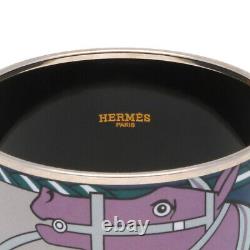 HERMES Enamel Extra Wide Bangle Bracelet Palladium Plated Blue Purple Gray Horse