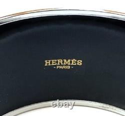 HERMES Enamel Extra Wide Bangle Bracelet Palladium Plated Horse Blue Green